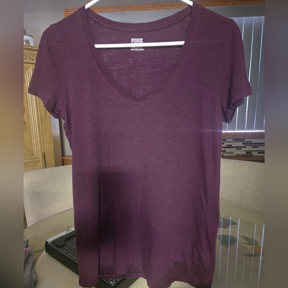 PINK Victoria's Secret Women's V-Neck Tee in Deep Plum